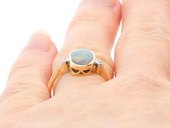 Antique 1.35ct Black Opal and Diamond Cocktail Ring in 18ct Yellow Gold