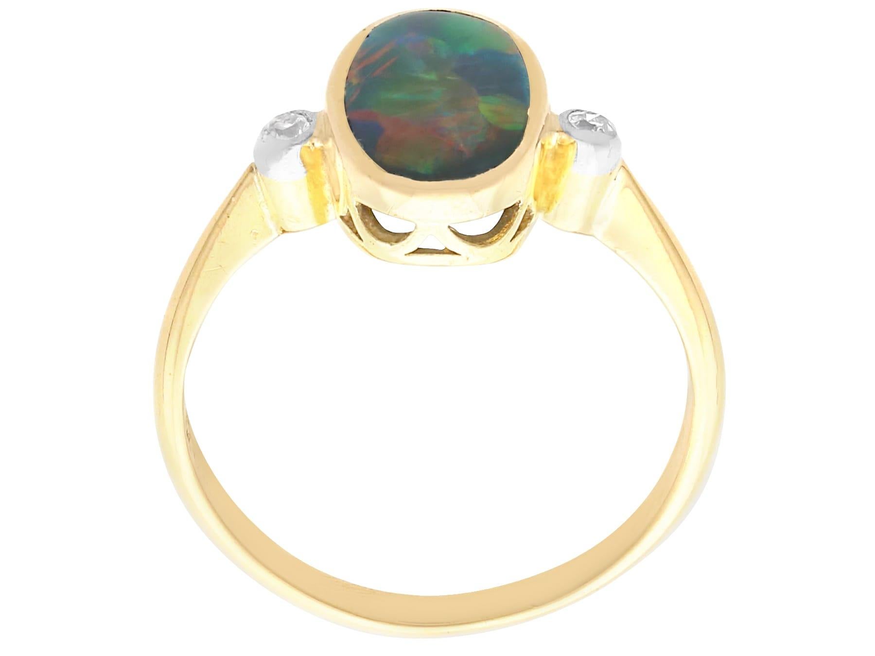 Women's or Men's Antique 1.35ct Black Opal and Diamond Cocktail Ring in 18ct Yellow Gold