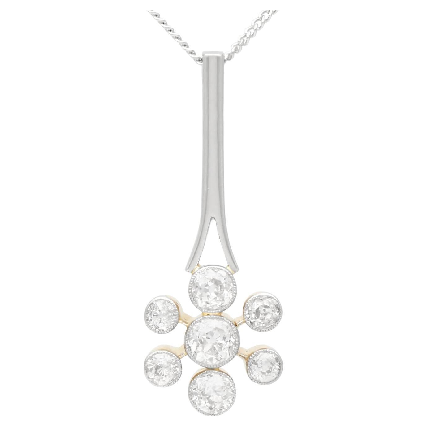 Antique 1.36 Carat Diamond and Yellow Gold and Platinum Pendant For Sale