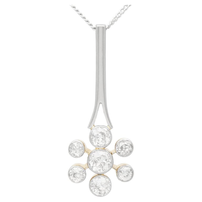 Antique 1.36 Carat Diamond and Yellow Gold and Platinum Pendant For