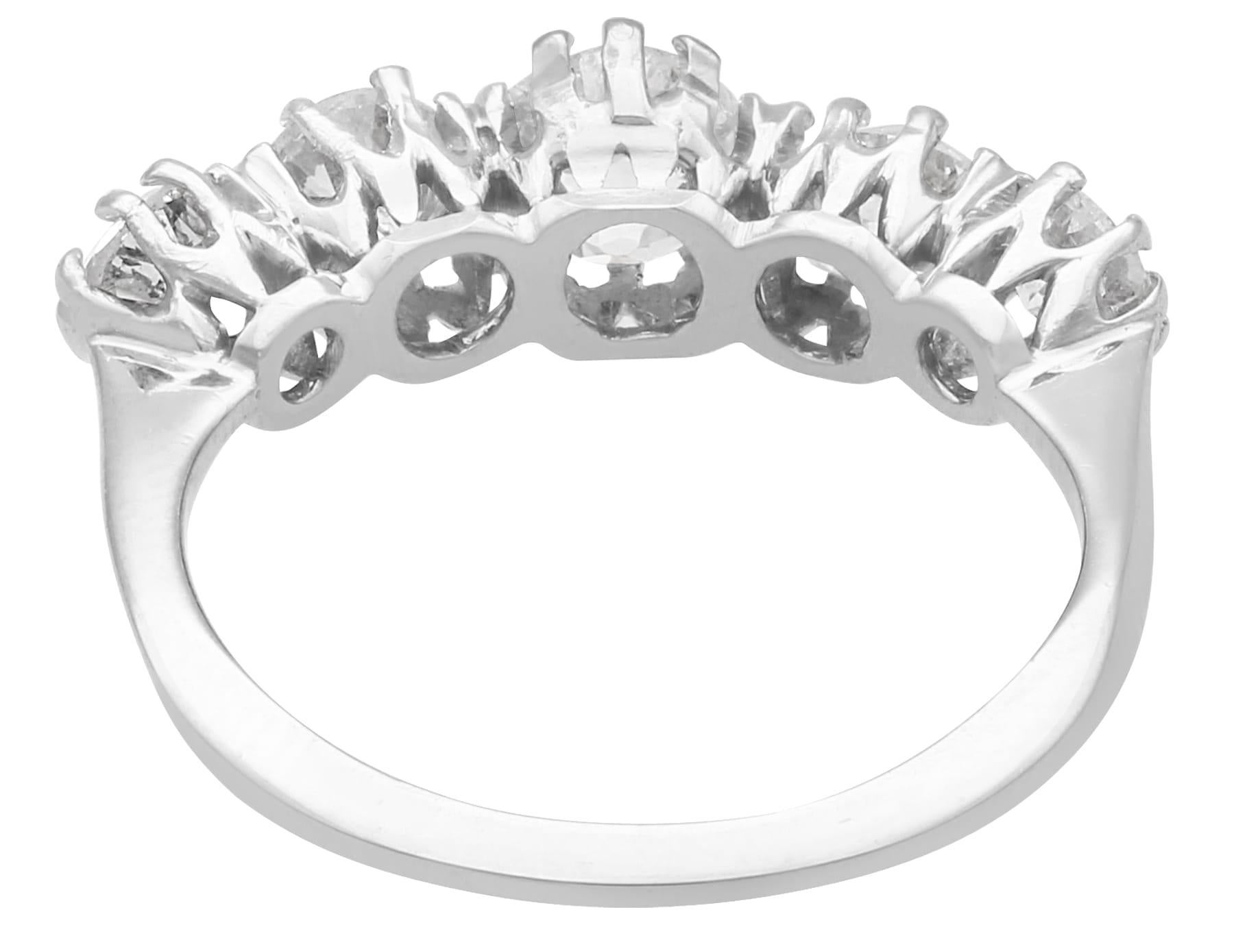 Old European Cut Antique 1.37 Carat Diamond and White Gold Five Stone Ring For Sale