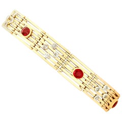 Antique 1.38 Carat Ruby and Diamond Yellow Gold Gate Bracelet