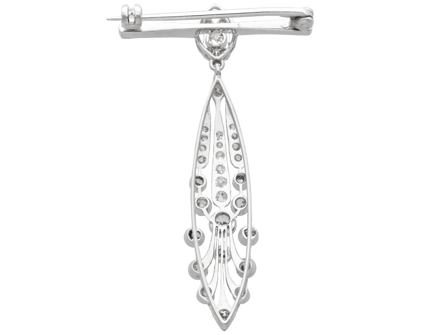 Women's or Men's Antique 1.38Ct Diamond Platinum and 15k White Gold Drop Brooch Circa 1925 For Sale