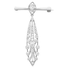 Antique 1.38Ct Diamond Platinum and 15k White Gold Drop Brooch