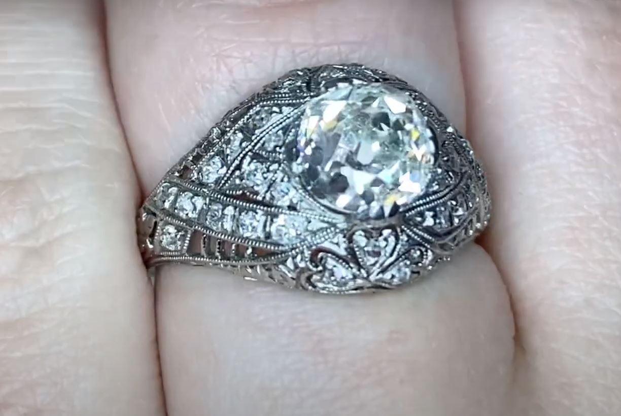 Women's Antique 1.38ct Old Mine Cut Diamond Engagement Ring, VS1 Clarity, Platinum