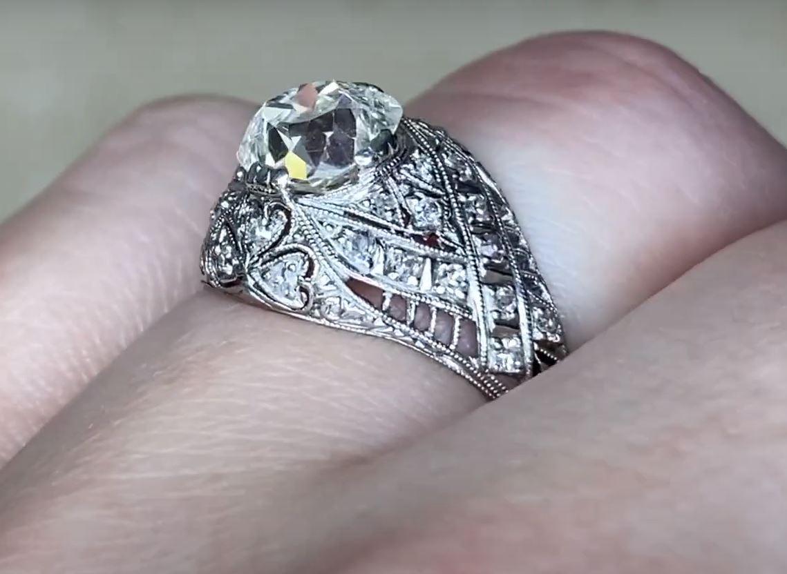 Antique 1.38ct Old Mine Cut Diamond Engagement Ring, VS1 Clarity, Platinum 1