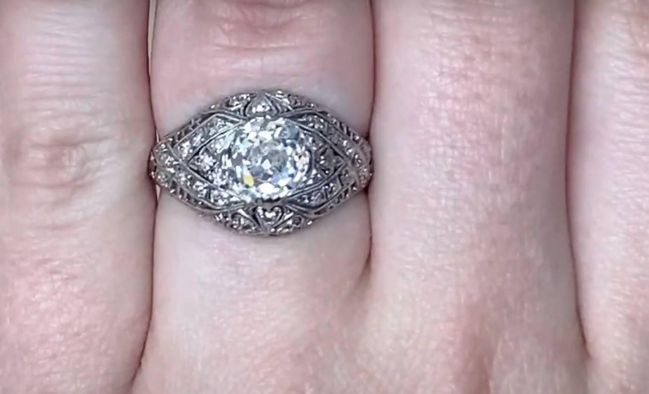 Antique 1.38ct Old Mine Cut Diamond Engagement Ring, VS1 Clarity, Platinum 3