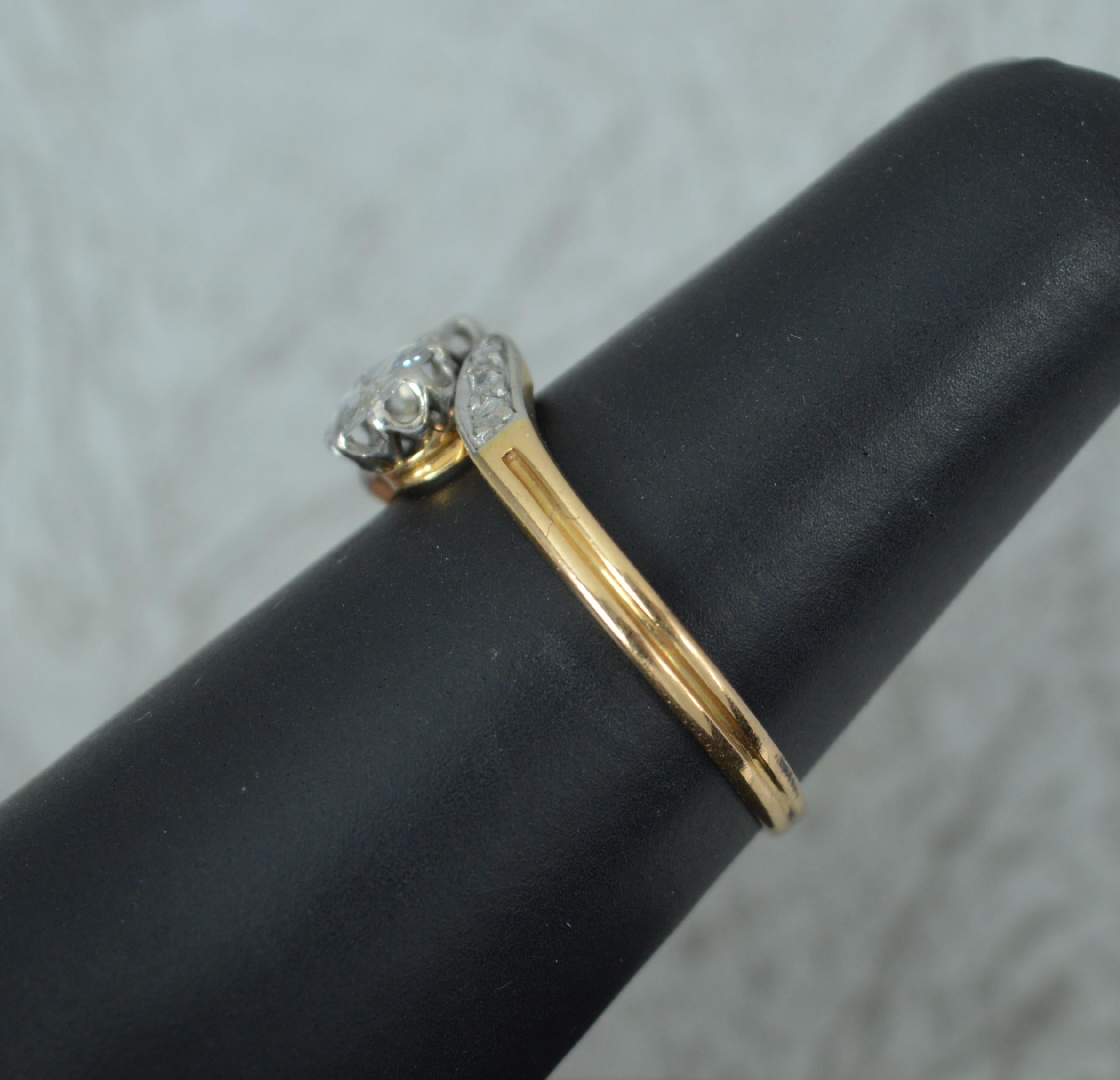 Antique 1.3ct Rose Cut Diamond and 18ct Gold Toi Et Moi Ring on Twist For Sale 3