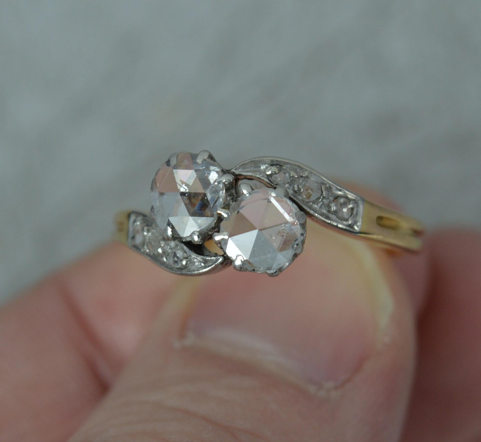 Women's Antique 1.3ct Rose Cut Diamond and 18ct Gold Toi Et Moi Ring on Twist