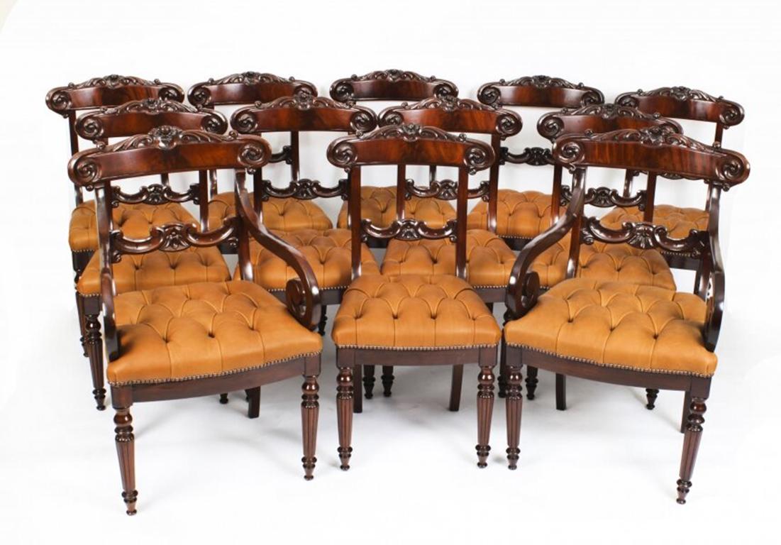 Antique 13ft William IV Dining Table & 12 Dining Chairs 19th C 6
