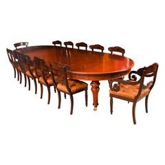 Mesa de comedor antigua de 13 pies William IV y 12 sillas de comedor S. XIX