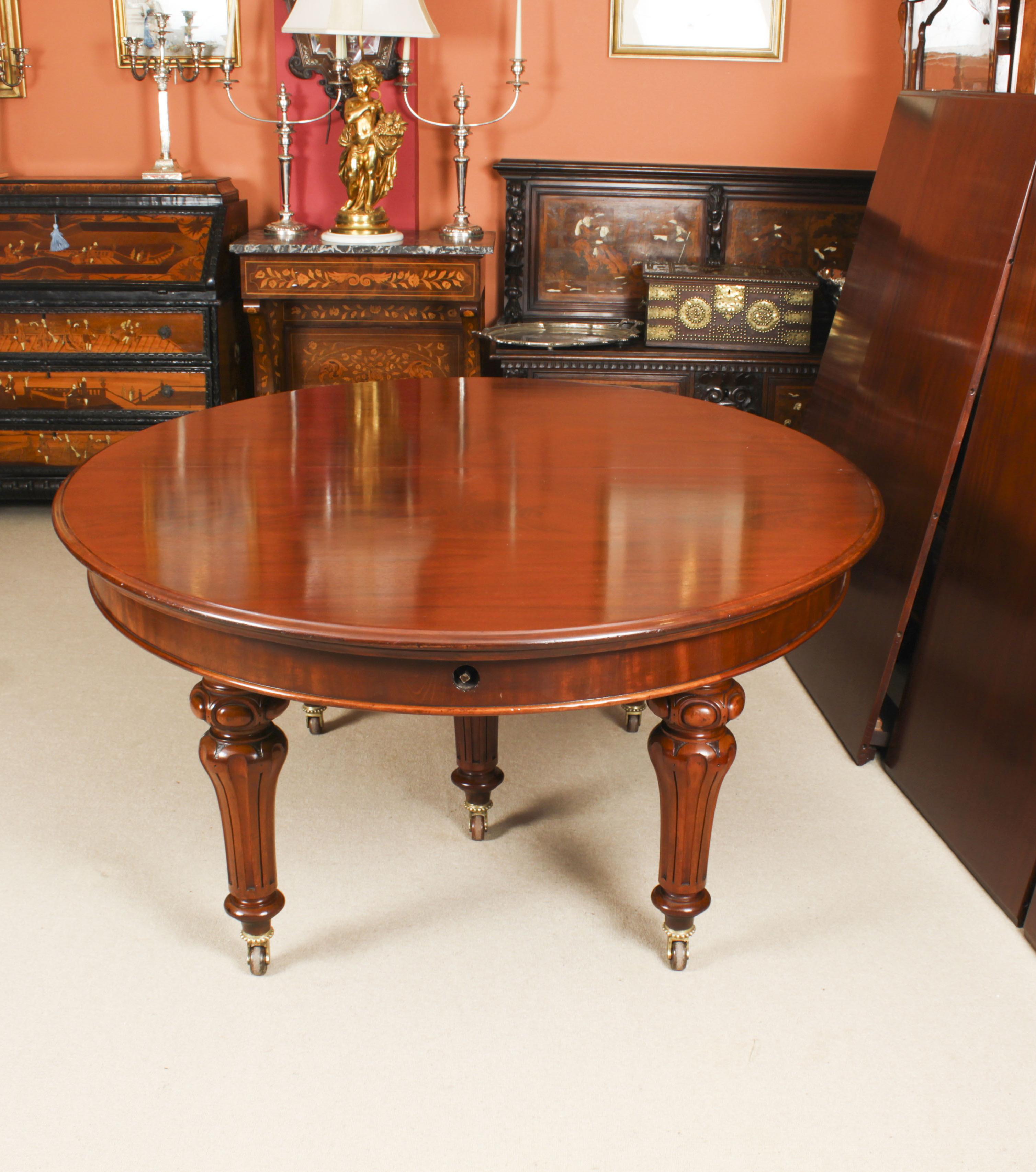 Antique 13ft William IV Oval Flame Mahogany Extending Dining Table 19th C 6