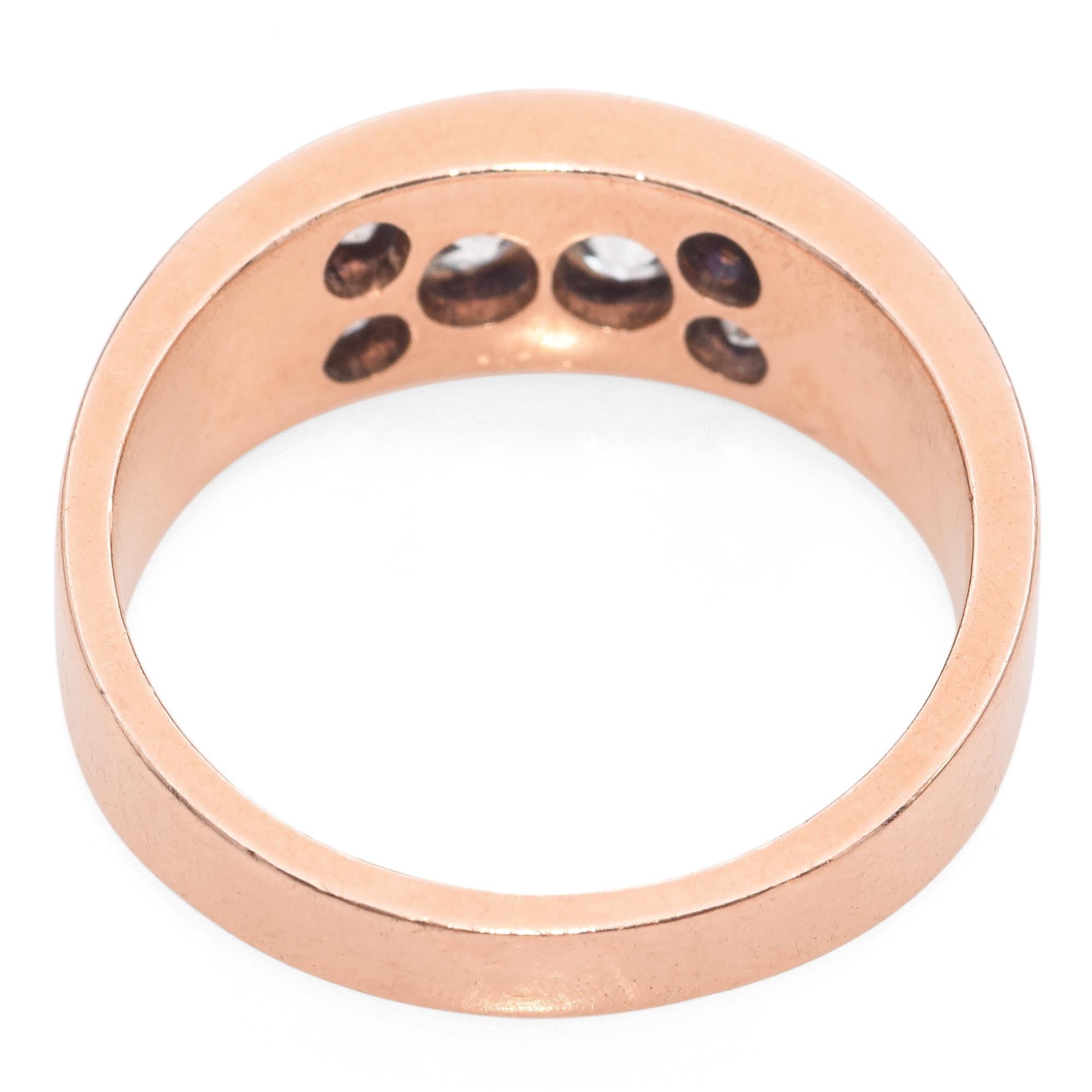 Antique 13K Rose Gold 0.49 TCW Old Mine Cut Diamond Tapered Band Ring In Good Condition For Sale In New York, NY