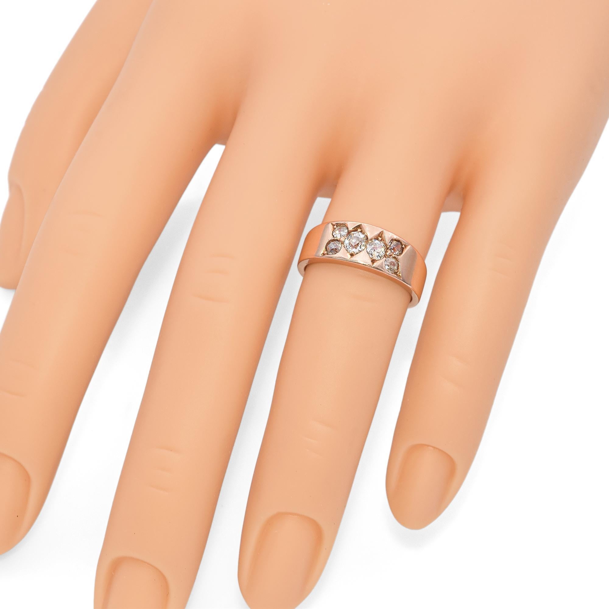 Women's Antique 13K Rose Gold 0.49 TCW Old Mine Cut Diamond Tapered Band Ring For Sale