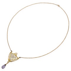 Antique 13k Yellow Gold Amethyst and Pearl Necklace