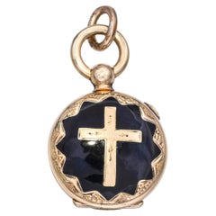 Antique 13k Yellow Gold Enamel Mourning Locket