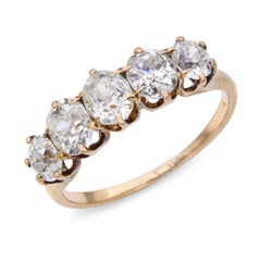 Antique 13K Yellow Gold Five Stone Diamond Ring