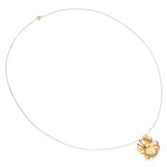 Antique 13k Yellow Gold Lucky Clover and Horseshoe Opal & Pearl Pendant Necklace