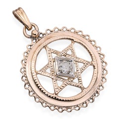 Antique 13k Yellow Gold Old Mine Cut Diamond Star of David Pendant