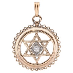 Antique 13k Yellow Gold Old Mine Cut Diamond Star of David Pendant