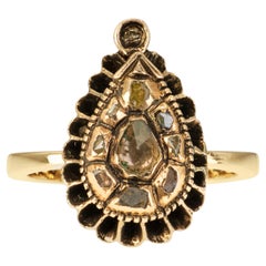 Bague ancienne en or jaune 13k avec diamant taillé en Polki