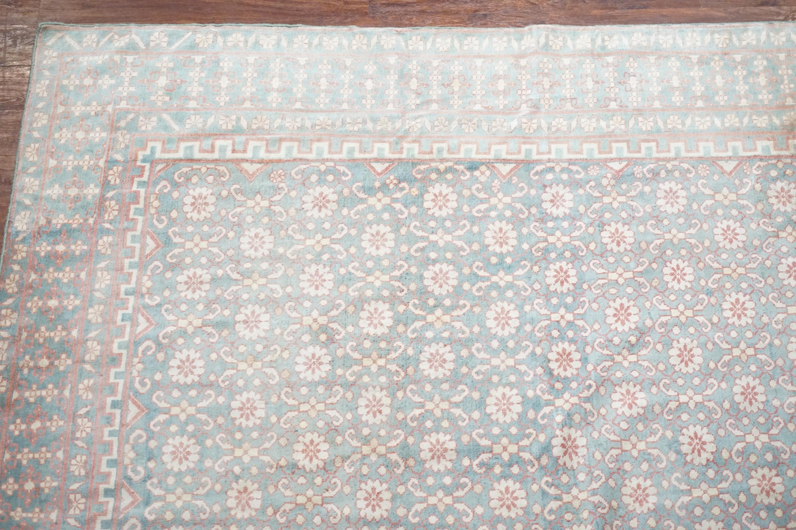 Hand-Knotted Antique Cotton Agra For Sale