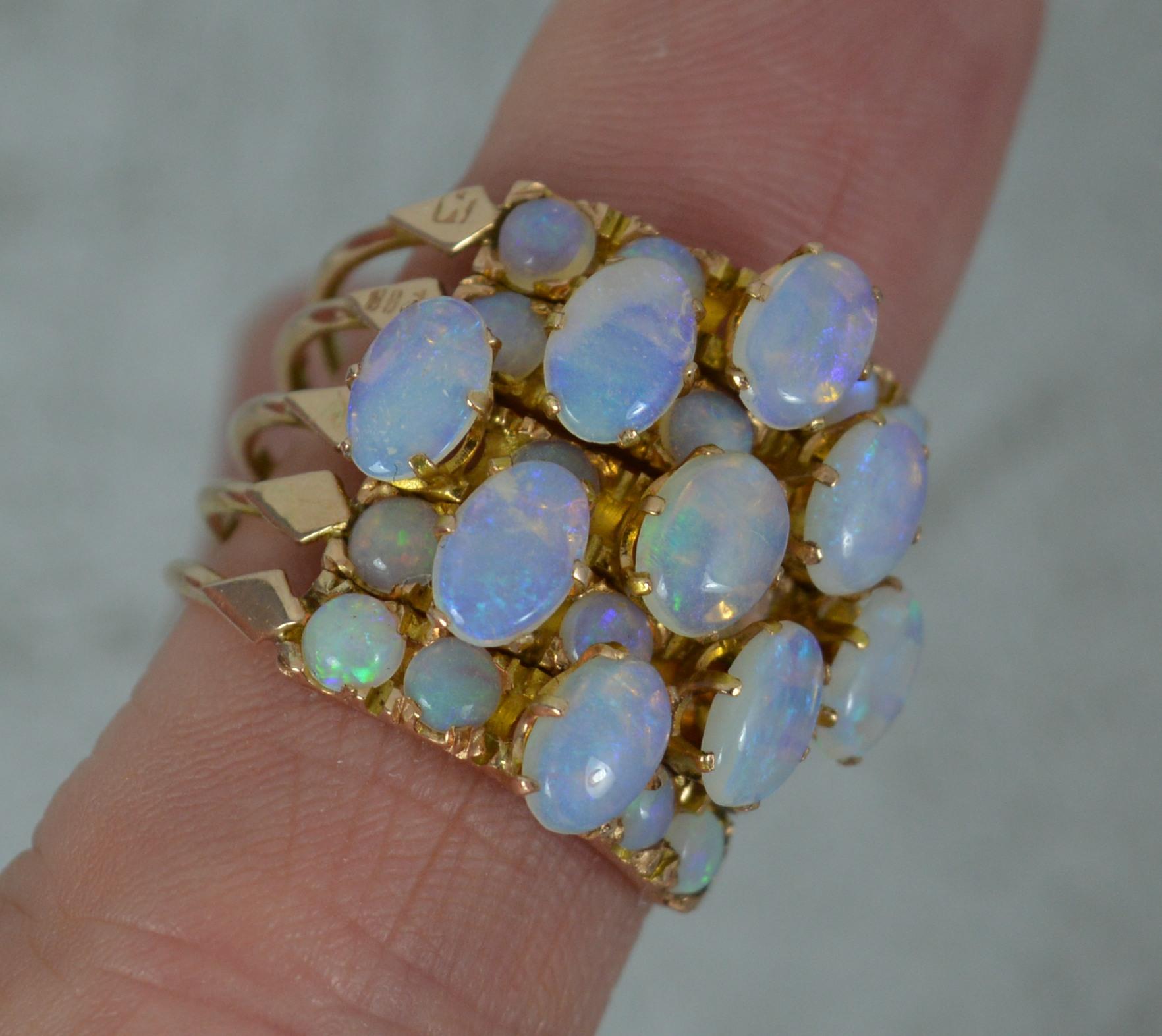 Late Victorian Antique 14 Carat Rose Gold and Opal Five Ring Stack Cluster Ring