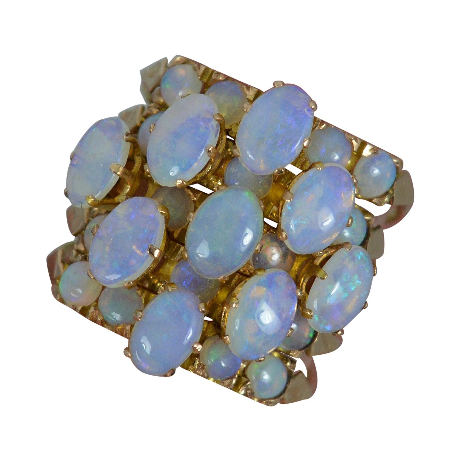 Antique 14 Carat Rose Gold and Opal Five Ring Stack Cluster Ring