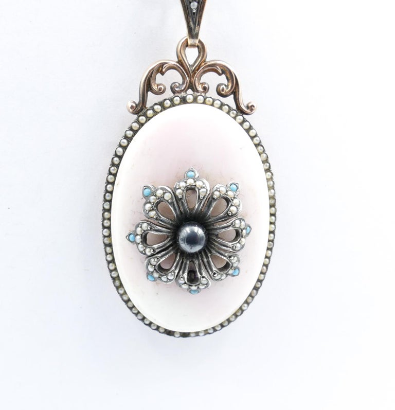 Antique 14 Carat Rose Gold and Sterling Silver Coral Pendant/Locket For  Sale at 1stDibs