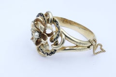 Antique 14 Carat Yellow Gold Pearl & Black Enamel 'BOW' Bracelet