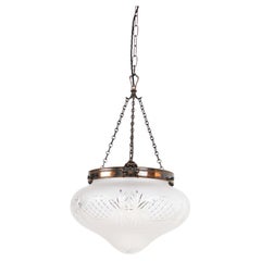 Colgante de luz Plafonnier antiguo de 14" de vidrio tallado esmerilado, c.1920
