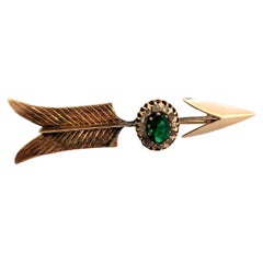Antique Tourmaline And Diamond Arrow  Russian Gold Brooch