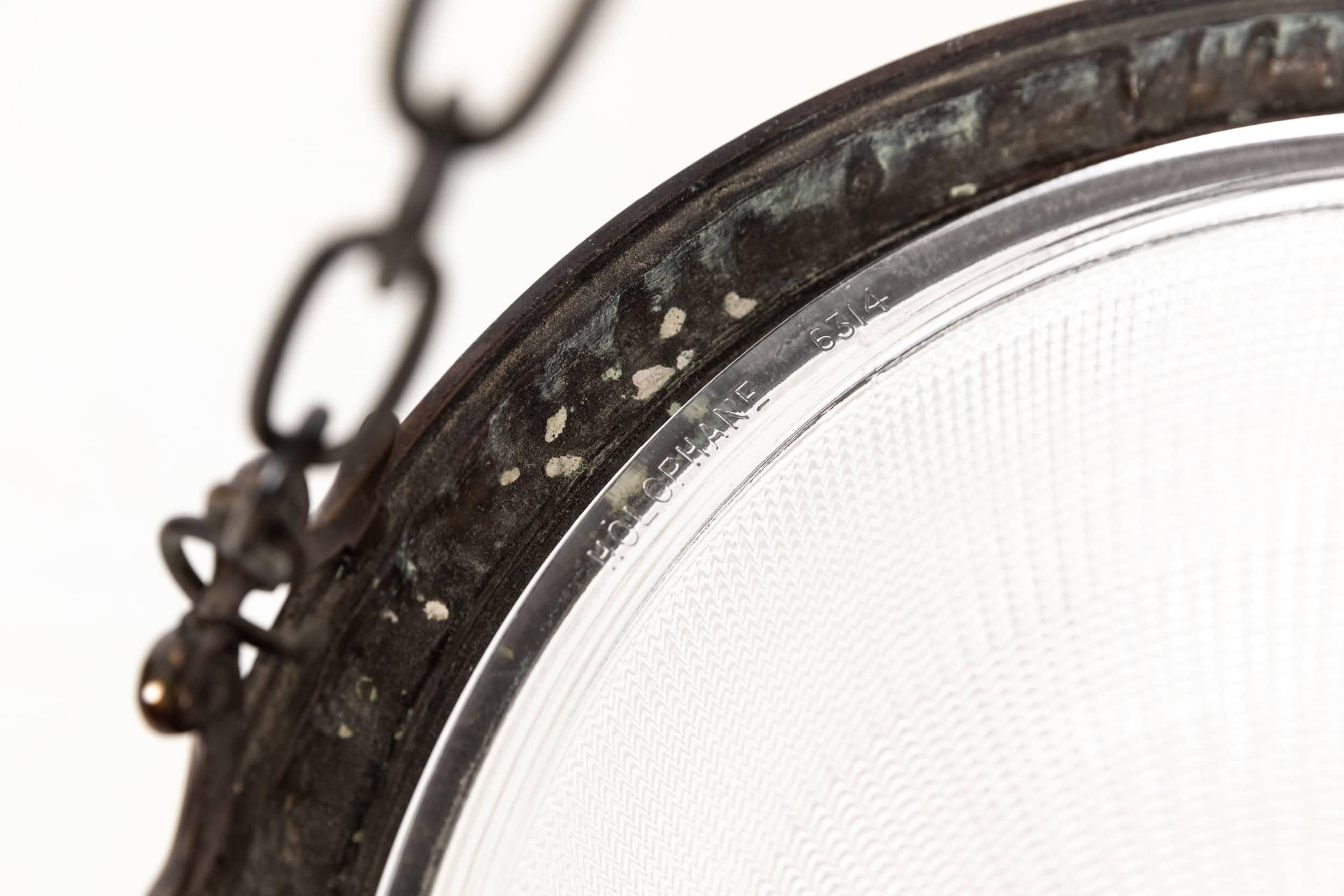 Inglese Antico Plafonnier di vetro prismatico con ciotola di Holophane da 14