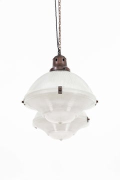 Antique 14" Holophane Reflector-Refractor Prismatic Glass Pendant Light, c.1920