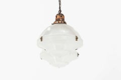 Antique 14" Holophane Reflector-Refractor Prismatic Glass Pendant Light, c.1920