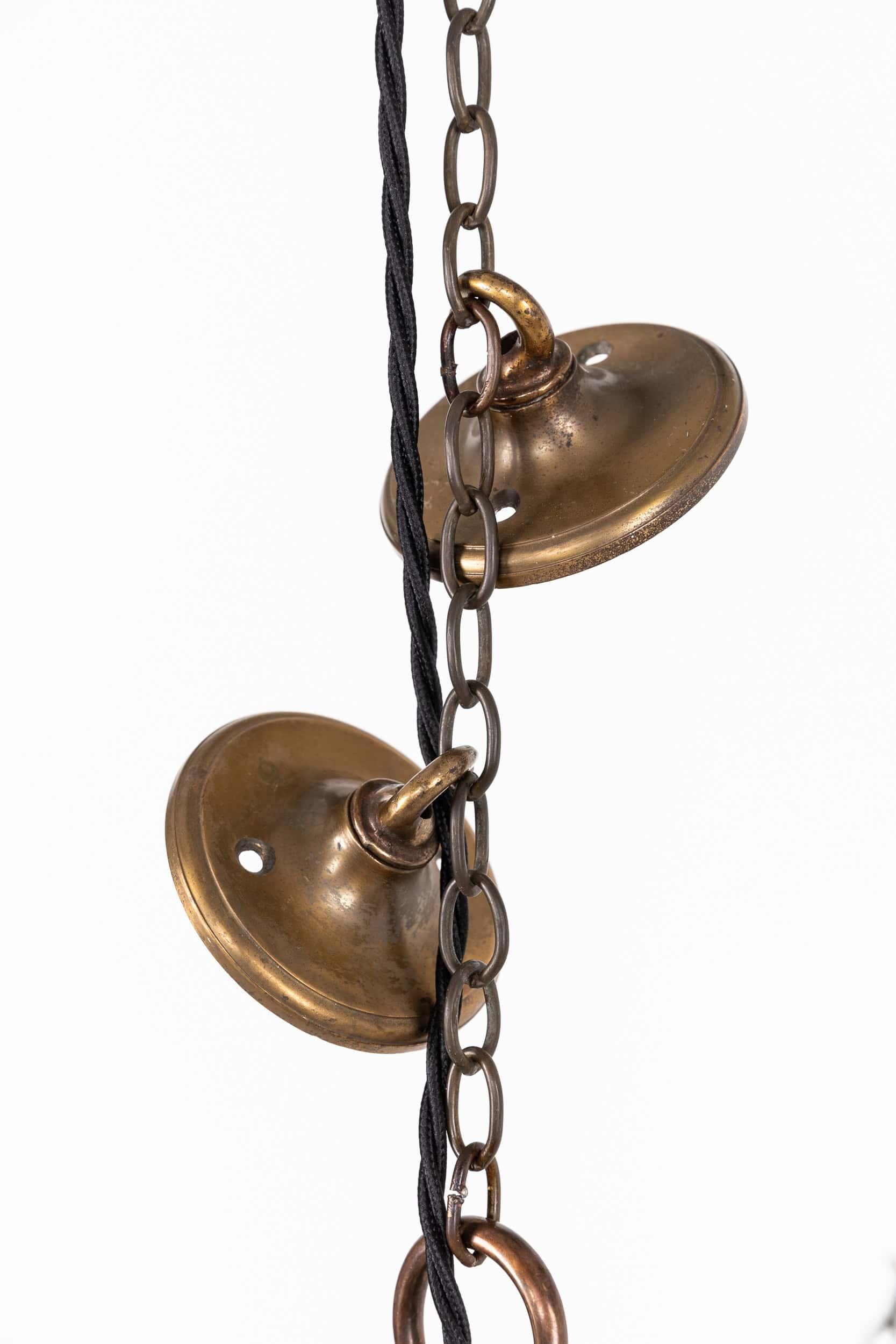 Lampe à suspension ancienne en verre prismatique réflecteur-refractor Holophane de 14 pouces, c. 1920 en vente 1