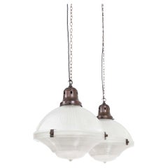 Antique 14" Holophane Reflector-Refractor Prismatic Glass Pendant Light, c.1920