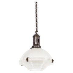 Antique 14" Holophane Reflector-Refractor Prismatic Glass Pendant Light, c.1920