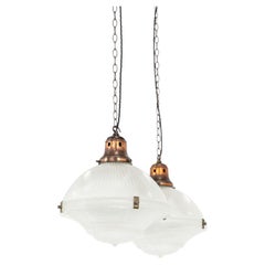 Antique 14" Holophane Reflector-Refractor Prismatic Glass Pendant Light, c.1920