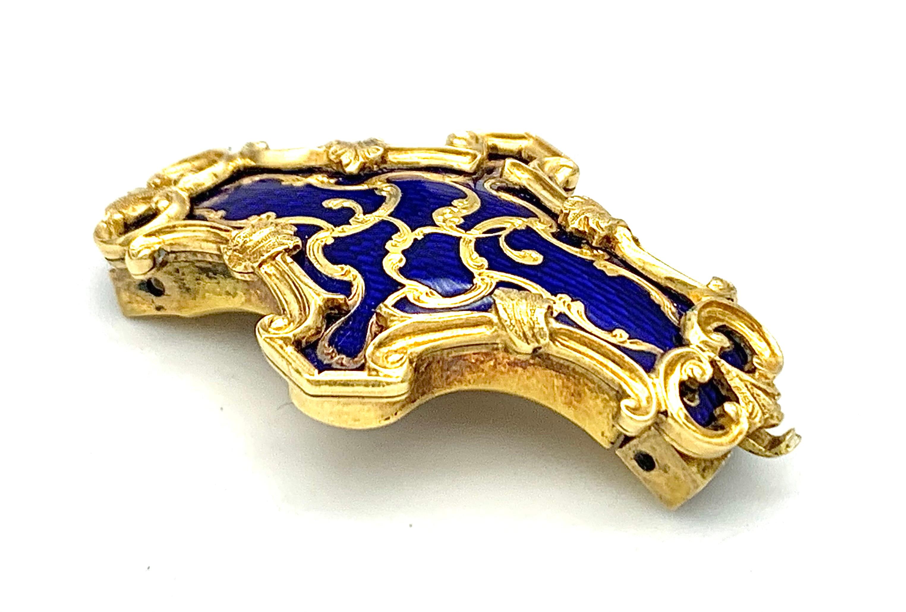 Antique 14k Gold Clasp Bracelet or Necklace Blue Guilloché Enamel Accanthus In Good Condition For Sale In Munich, Bavaria