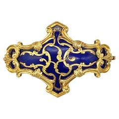 Antique 14k Gold Clasp Bracelet or Necklace Blue Guilloché Enamel Accanthus