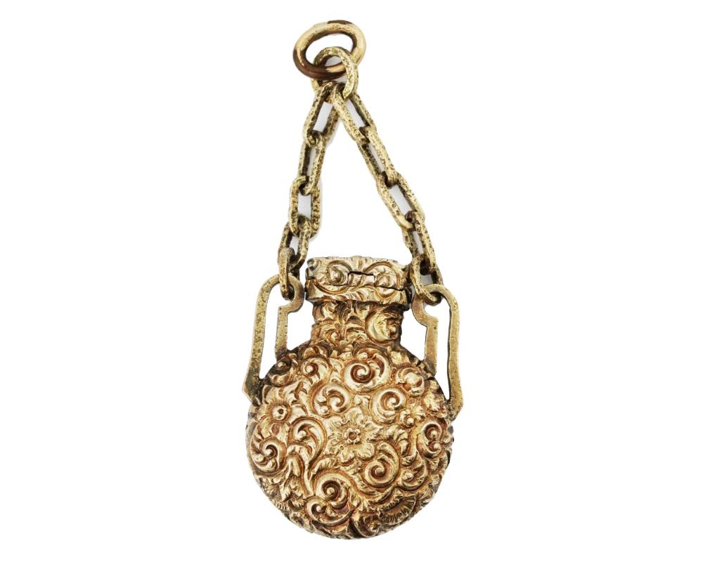 Round Cut Antique 14 K Gold Ruby Diamond Sapphire Bottle Charm