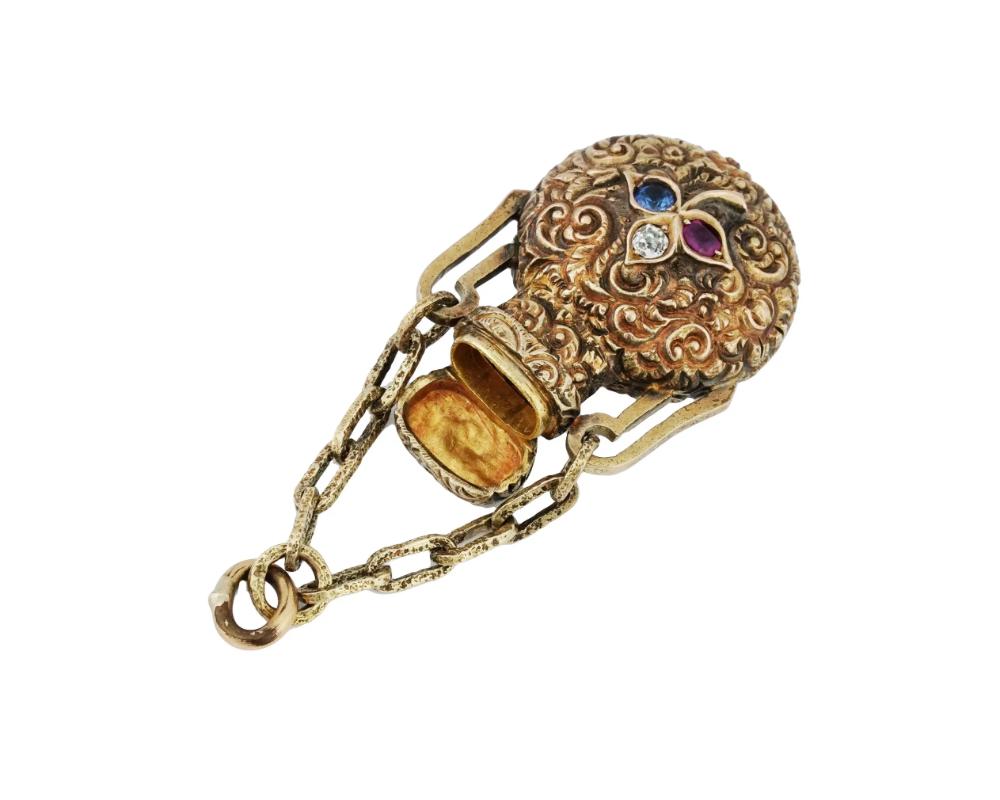 Women's Antique 14 K Gold Ruby Diamond Sapphire Bottle Charm