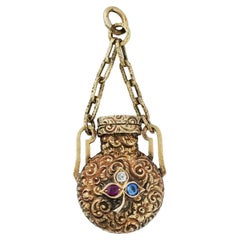 Antique 14 K Gold Ruby Diamond Sapphire Bottle Charm