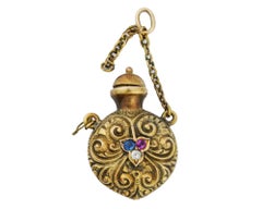 Antique 14 K Gold Ruby Diamond Sapphire Bottle Charm
