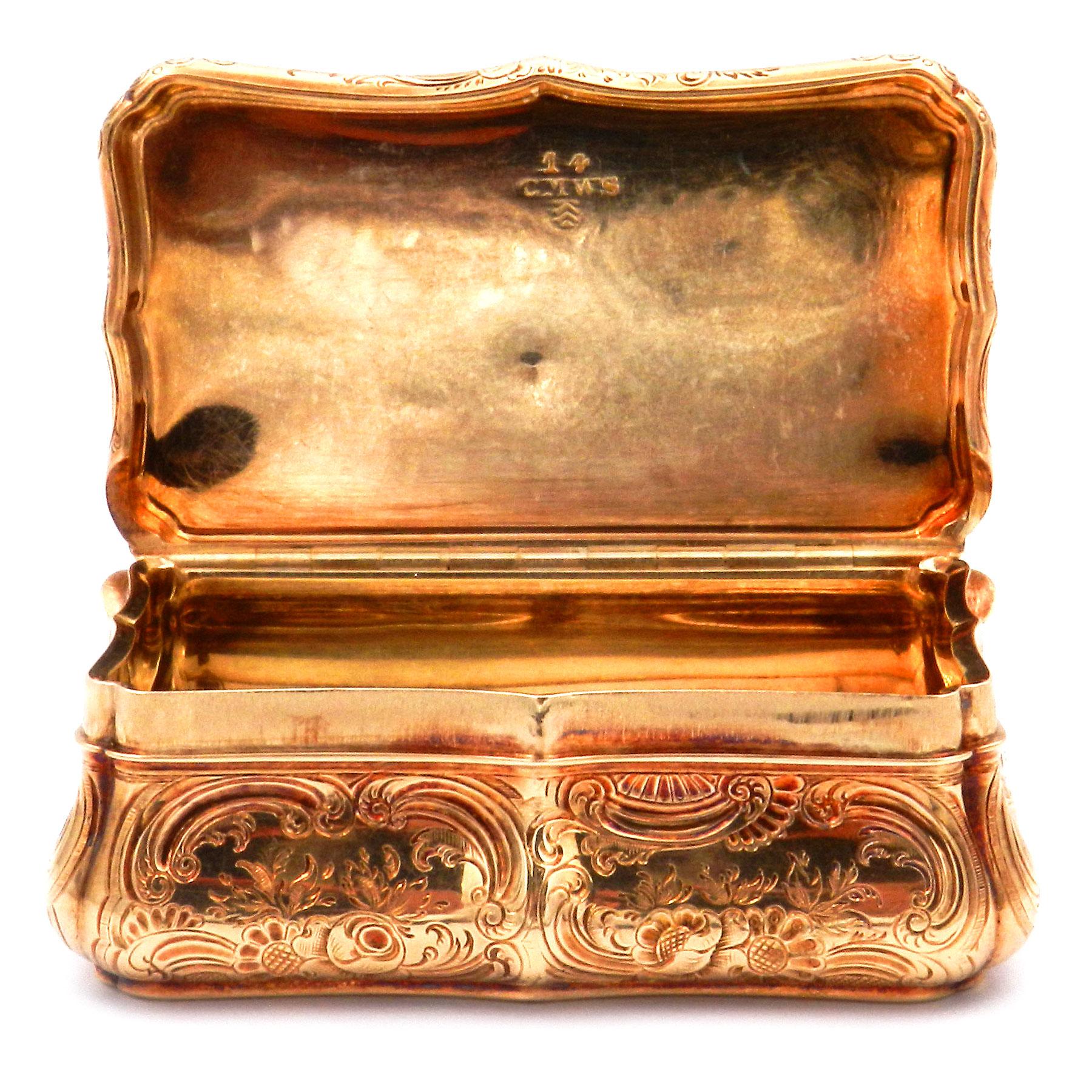Tabatière ancienne en or 14 K A.I&M. C.C. Weishaupt & Söhne Hanau vers 1860 Bon état - En vente à Goettingen, DE