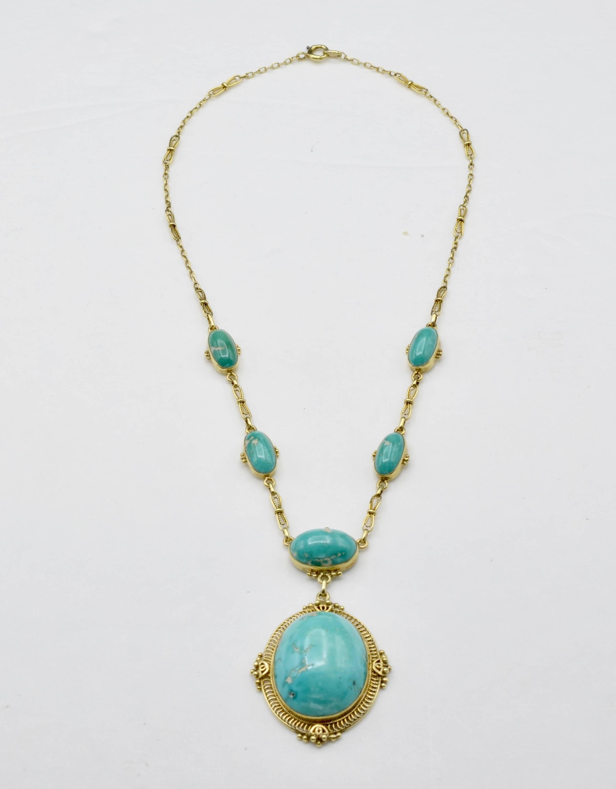 Romantic Antique 14 Karat and Turquoise Necklace
