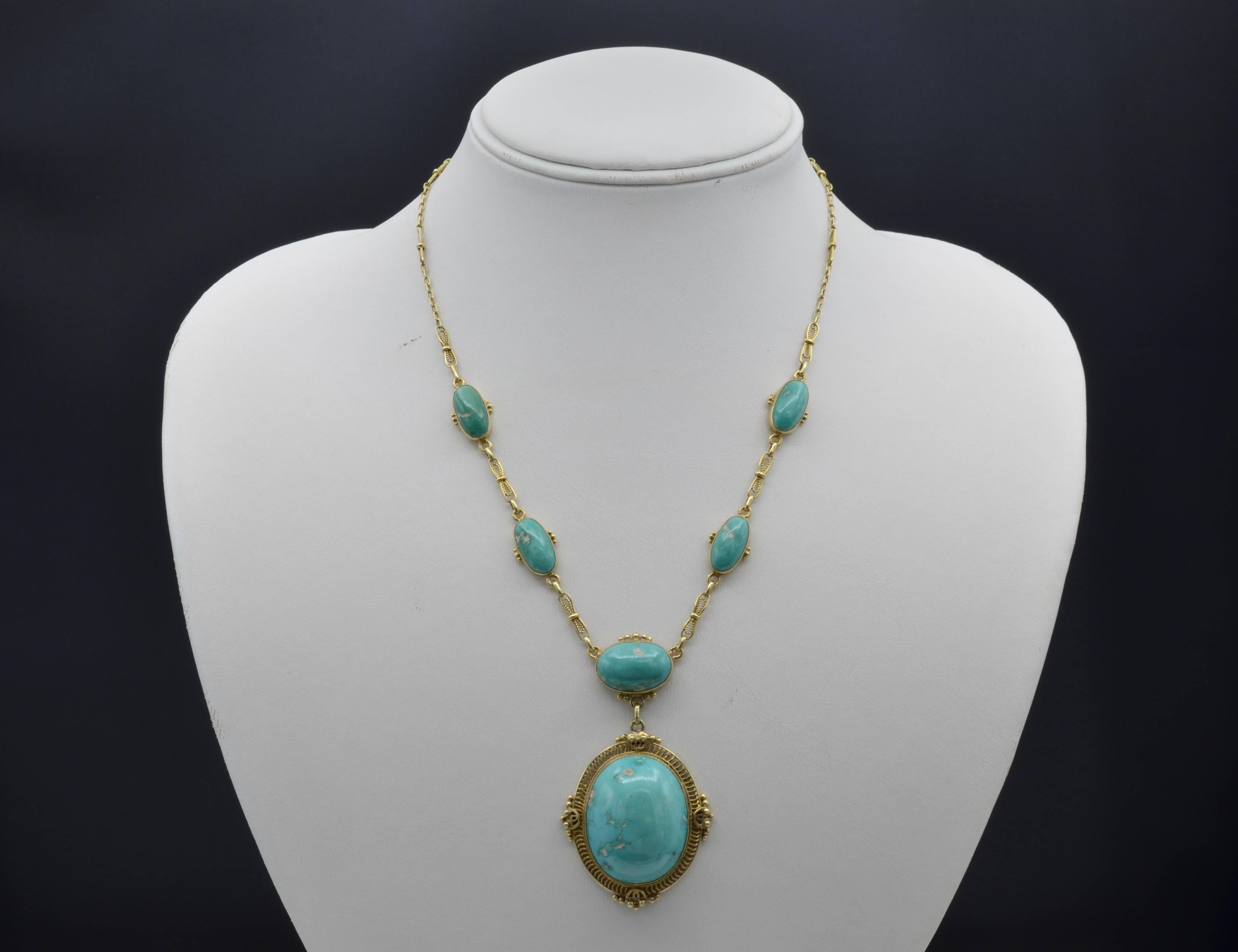 Antique 14 Karat and Turquoise Necklace In Excellent Condition In Berkeley, CA