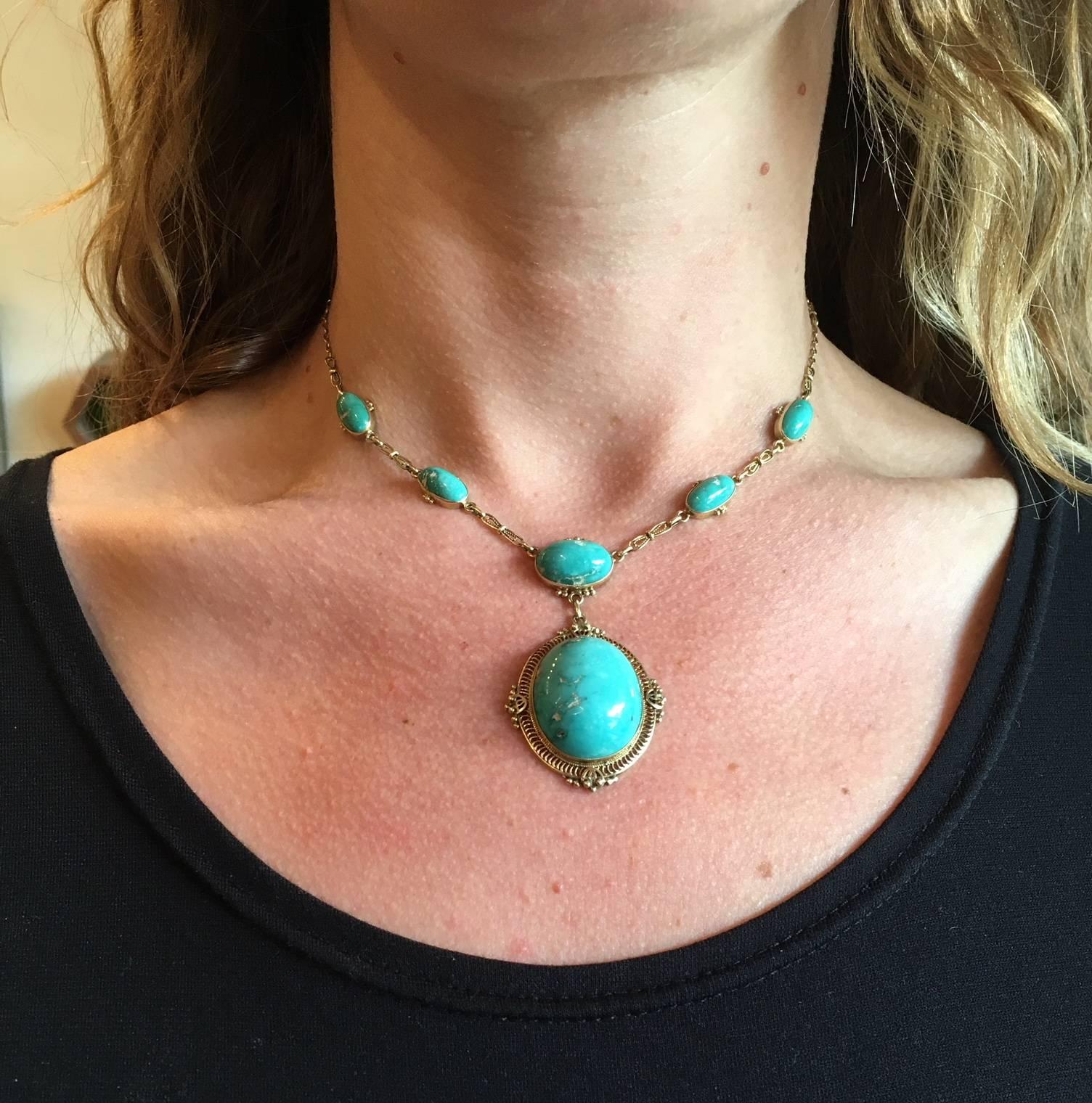 Antique 14 Karat and Turquoise Necklace 1