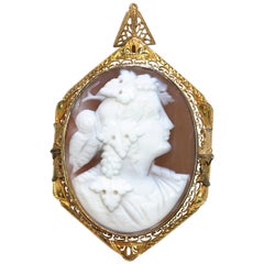 Antique 14 Karat Carved Shell Cameo Brooch Pendant